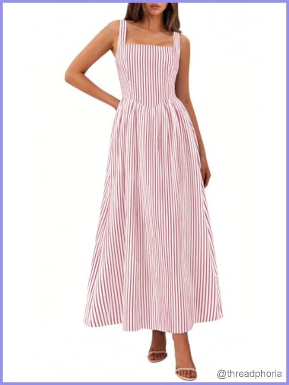 Women's Striped Maxi Dress Square Neck A-Line Summer Sundress - Picture 1 of 6